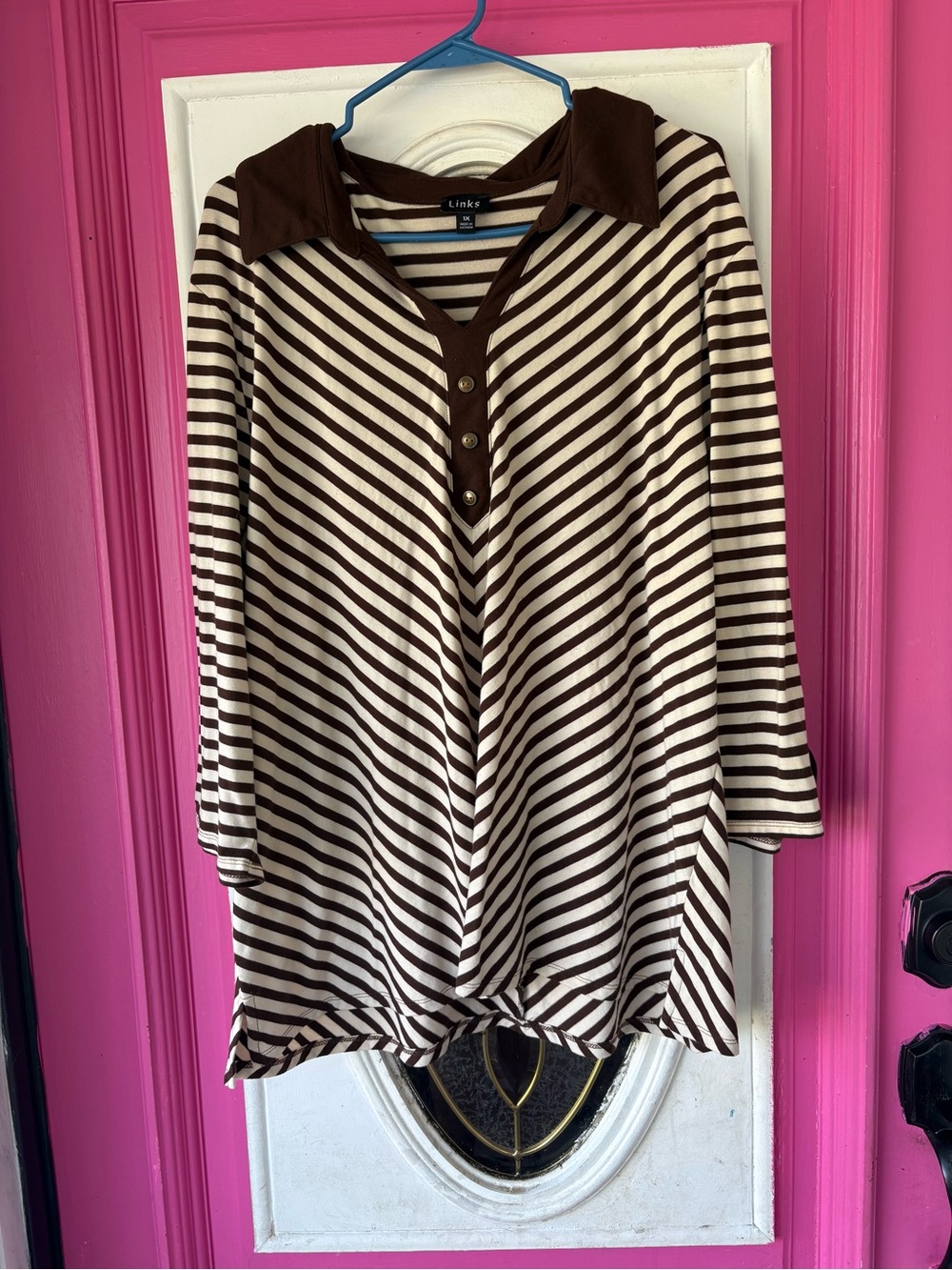 Link Brown & Cream Striped V-Neck Collared Tunic